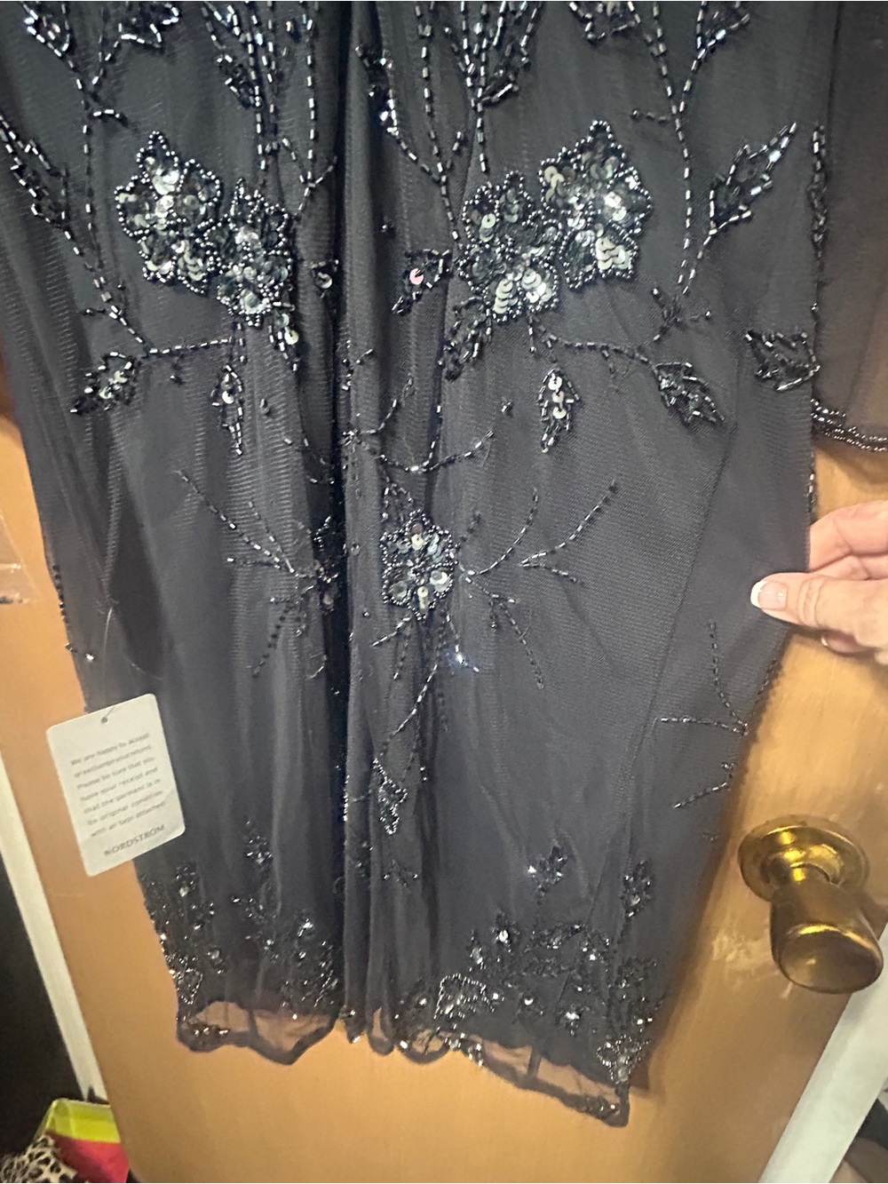 Charcoal Beaded Lace Sheath Dress - Evening Elegance - Picture 8 of 13
